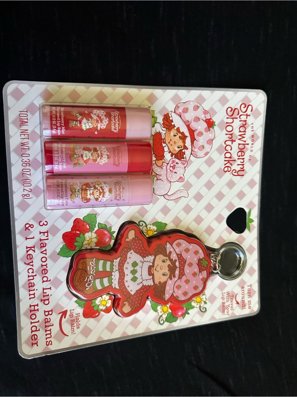 Strawberry Shortcake Kids Lip Balm 3-Pack with Pink Keychain